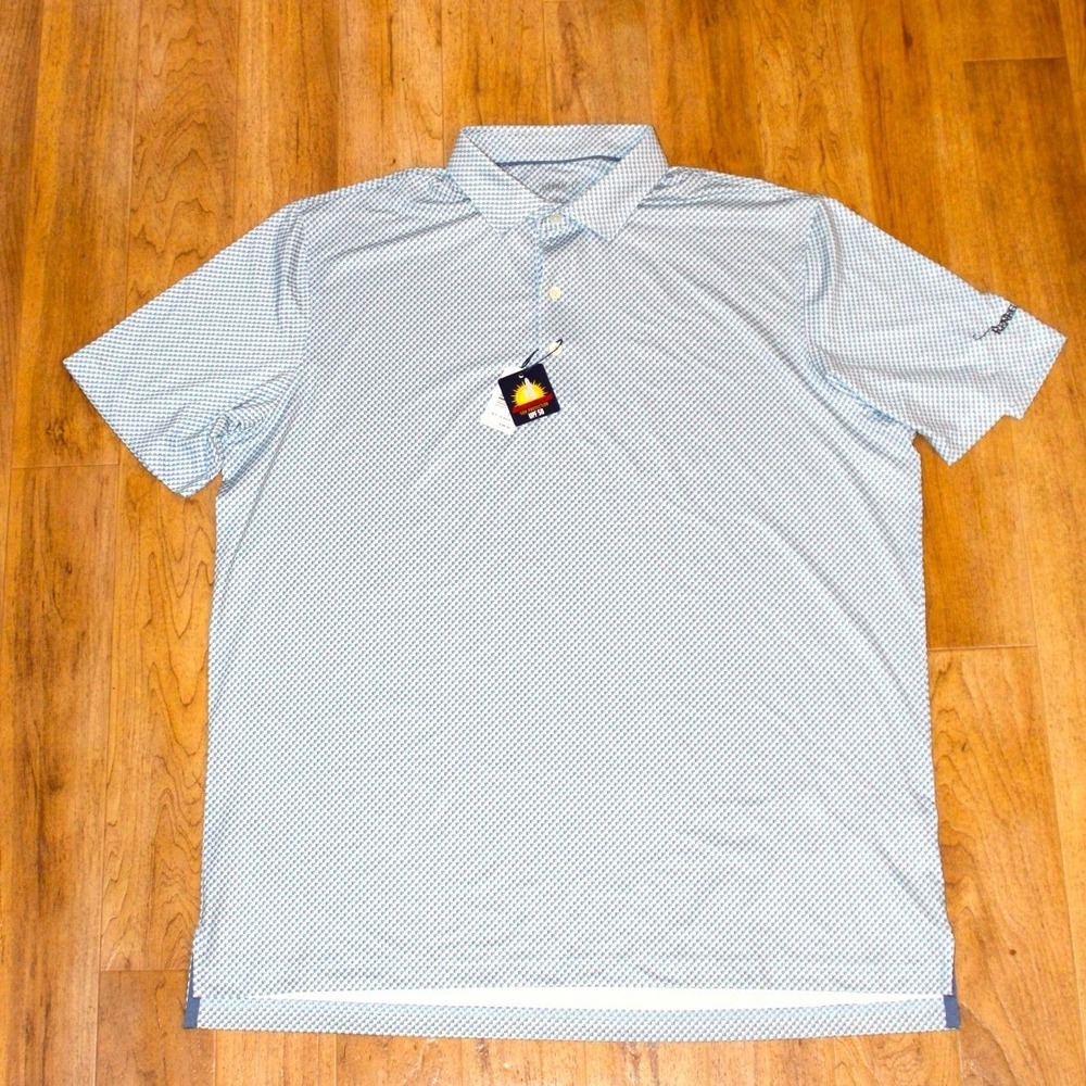 Johnnie-O Polo Shirt Mens XL Blue New PREP-FORMANCE UPF 50 Renegades Microprint